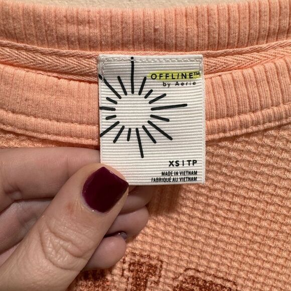 Offline Aerie Shirt Womens XS Peach Pink Dance Club Waffle Knit Thermal Oversize - Picture 5 of 6